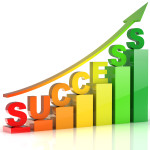 Graph chart with word "success" over it.